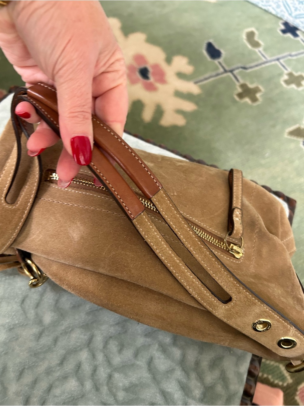 Coach Suede Hobo Bag in Tan with Gold Hardware - Picture 4 of 5